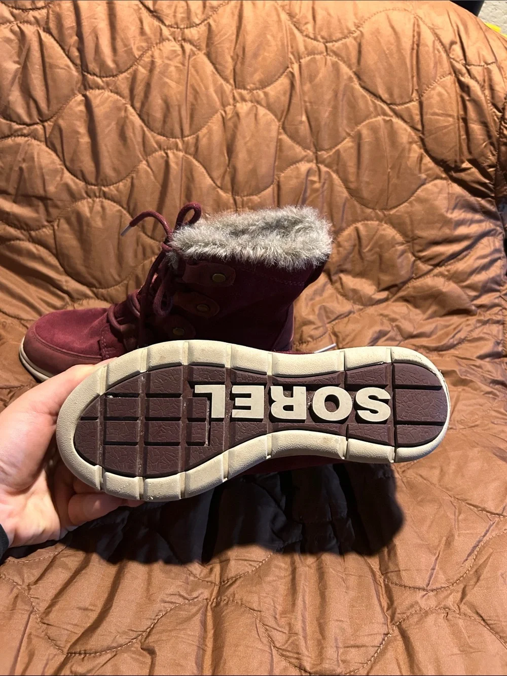 Sorel Kids Burgundy Faux-Fur Lace-Up Winter Boots